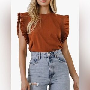 English Factory Rust Ruffle-Sleeve Tank